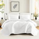 Comfort Spaces Kienna Quilt Set- Double Sided Stitching Design Summer Blanket, Lightweight, Soft, All Season Bedding Layer, Matching Sham, White, Coverlet Full/Queen(90"x90") 3 Piece