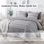 Andency Quilt King Size Set Grey (106x96 Inch), 3 Pieces(1 Striped Boho Printed Quilt and 2 Pillowcases), Bohemian Summer Lightweight Reversible Microfiber Bedspread Coverlet Sets
