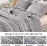 Andency Quilt King Size Set Grey (106x96 Inch), 3 Pieces(1 Striped Boho Printed Quilt and 2 Pillowcases), Bohemian Summer Lightweight Reversible Microfiber Bedspread Coverlet Sets
