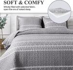 Andency Quilt King Size Set Grey (106x96 Inch), 3 Pieces(1 Striped Boho Printed Quilt and 2 Pillowcases), Bohemian Summer Lightweight Reversible Microfiber Bedspread Coverlet Sets