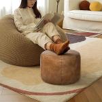 Thgonwid Unstuffed Faux Leather Pouf Cover, Handmade Footstool Ottoman Storage Solution, Floor Footrest Cushion - 16.5”Dx12”H, Mocha