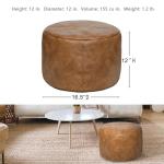 Thgonwid Unstuffed Faux Leather Pouf Cover, Handmade Footstool Ottoman Storage Solution, Floor Footrest Cushion - 16.5”Dx12”H, Mocha