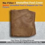 Thgonwid Unstuffed Faux Leather Pouf Cover, Handmade Footstool Ottoman Storage Solution, Floor Footrest Cushion - 16.5”Dx12”H, Mocha