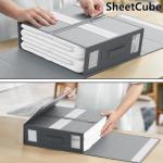 SheetCube Bed Sheet Organizers and Storage 6 Pack, Foldable Linen Closet Organizer with Window and Label, Bedding Folder Storage Box Container for Blanket, Duvet Cover Set, Bed Sheet Set - Grey