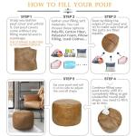 Thgonwid Unstuffed Faux Leather Pouf Cover, Handmade Footstool Ottoman Storage Solution, Floor Footrest Cushion - 16.5”Dx12”H, Mocha