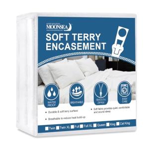 Moonsea Zippered Mattress Protector Encasement with Ultra Soft Terry Surface, 6-Side Waterproof Mattress Protector for Kids, Well Made Zipper, Noiseless, for Twin Mattress 39 * 75(Fits 10-14 in. H)