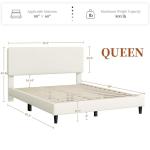 Yaheetech Queen Bed Frames with Adjustable Headboard, Chenille Fabric Upholstered Headboard/Platform Bed, Queen Size Bed Frame No Box Spring Needed/Wood Slats Support/Easy Assembly/Beige