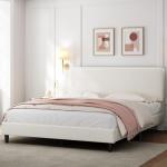 Yaheetech Queen Bed Frames with Adjustable Headboard, Chenille Fabric Upholstered Headboard/Platform Bed, Queen Size Bed Frame No Box Spring Needed/Wood Slats Support/Easy Assembly/Beige