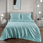 Vonty Satin Sheets Twin Silky Soft Satin Bed Sheets Aqua Sheet Set, 1 Deep Pocket Fitted Sheet + 1 Flat Sheet + 1 Pillowcases