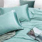 Vonty Satin Sheets Twin Silky Soft Satin Bed Sheets Aqua Sheet Set, 1 Deep Pocket Fitted Sheet + 1 Flat Sheet + 1 Pillowcases