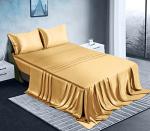 Manyshofu Satin Queen Sheets Set 4 Piece - Soft Silky Satin Sheets Set, Camel Gold Satin Bed Sheets Cooling & Luxury Bedding Sheet Set(1 Satin Fitted Sheet, 1 Satin Flat Sheet, 2 Satin Pillow Cases)