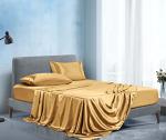 Manyshofu Satin Queen Sheets Set 4 Piece - Soft Silky Satin Sheets Set, Camel Gold Satin Bed Sheets Cooling & Luxury Bedding Sheet Set(1 Satin Fitted Sheet, 1 Satin Flat Sheet, 2 Satin Pillow Cases)