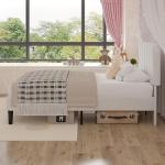 VECELO Twin Size Bed Frame with Upholstered Headboard, Velvet Platform Bedframe Mattress Foundation, Strong Wood Slat Support, No Box Spring Needed,White