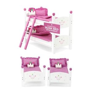 Emily Rose 18 Inch Doll Bunk Bed Furniture | 2 Single 18" Doll Stackable Beds | Bunkbed with Ladder and (2) 4-PC Bedding Accessory Sets | Ideal Girls Gift Set for Easter | USA Business