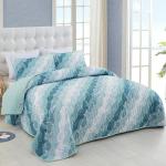 Dinjoy Summer Coastal Quilt Set King Size, Blue Green Ocean Beach Themed Bedding Set Seawave Seashell Conch Starfish Microfiber Lightweight Bedspread Coverlet Bed Set All Season (104x90 Inch)
