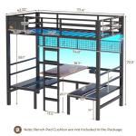 DICTAC Twin Over twin Bunk Bed with Led Lights and Charging Station Convertible Metal Twin Loft Bed with Desk and Seat bunk bed with Desk & Stair for Teen,Safety Guardrails,Black(Cushion not Included)