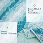 Dinjoy Summer Coastal Quilt Set King Size, Blue Green Ocean Beach Themed Bedding Set Seawave Seashell Conch Starfish Microfiber Lightweight Bedspread Coverlet Bed Set All Season (104x90 Inch)
