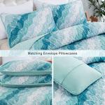 Dinjoy Summer Coastal Quilt Set King Size, Blue Green Ocean Beach Themed Bedding Set Seawave Seashell Conch Starfish Microfiber Lightweight Bedspread Coverlet Bed Set All Season (104x90 Inch)