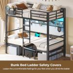 DICTAC Twin Over twin Bunk Bed with Led Lights and Charging Station Convertible Metal Twin Loft Bed with Desk and Seat bunk bed with Desk & Stair for Teen,Safety Guardrails,Black(Cushion not Included)