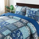 NEWLAKE Cotton Bedspread Quilt Sets-Reversible Patchwork Coverlet Set, Chic Floral Paisley Pattern, Queen Size
