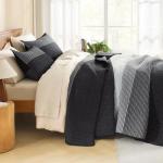 Litanika Quilt King Size Black, Grey and White, Gray Stripe Patchwork Summer Bedspread Coverlet 3 Pieces, Soft Lightweight Microfiber Comforter Bedding Set for All Season(1 Quilt, 2 Pillowcases)