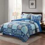 NEWLAKE Cotton Bedspread Quilt Sets-Reversible Patchwork Coverlet Set, Chic Floral Paisley Pattern, Queen Size