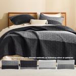 Litanika Quilt King Size Black, Grey and White, Gray Stripe Patchwork Summer Bedspread Coverlet 3 Pieces, Soft Lightweight Microfiber Comforter Bedding Set for All Season(1 Quilt, 2 Pillowcases)