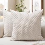 Softalker Throw Pillow Covers 18x18 Inch, Set of 2, Soft Corduroy Boho Stripe Decorative Pillow Cover, Couch Fluffy Pillow Cover for Farmhouse Home Decor Bed Living Room, Beige