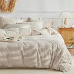 WARMDERN Boho Duvet Cover Set Queen Size,Khaki Striped Duvet Cover Microfiber Bedding Set,3PCS Ultra Soft Breathable Lightweight Tuft Texture Pattern Duvet Covers with Zipper Closure(Khaki,Queen)