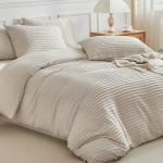 WARMDERN Boho Duvet Cover Set Queen Size,Khaki Striped Duvet Cover Microfiber Bedding Set,3PCS Ultra Soft Breathable Lightweight Tuft Texture Pattern Duvet Covers with Zipper Closure(Khaki,Queen)