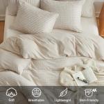 WARMDERN Boho Duvet Cover Set Queen Size,Khaki Striped Duvet Cover Microfiber Bedding Set,3PCS Ultra Soft Breathable Lightweight Tuft Texture Pattern Duvet Covers with Zipper Closure(Khaki,Queen)