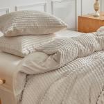 WARMDERN Boho Duvet Cover Set Queen Size,Khaki Striped Duvet Cover Microfiber Bedding Set,3PCS Ultra Soft Breathable Lightweight Tuft Texture Pattern Duvet Covers with Zipper Closure(Khaki,Queen)