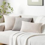 Softalker Throw Pillow Covers 18x18 Inch, Set of 2, Soft Corduroy Boho Stripe Decorative Pillow Cover, Couch Fluffy Pillow Cover for Farmhouse Home Decor Bed Living Room, Beige