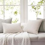 Softalker Throw Pillow Covers 18x18 Inch, Set of 2, Soft Corduroy Boho Stripe Decorative Pillow Cover, Couch Fluffy Pillow Cover for Farmhouse Home Decor Bed Living Room, Beige