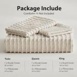 WARMDERN Boho Duvet Cover Set Queen Size,Khaki Striped Duvet Cover Microfiber Bedding Set,3PCS Ultra Soft Breathable Lightweight Tuft Texture Pattern Duvet Covers with Zipper Closure(Khaki,Queen)