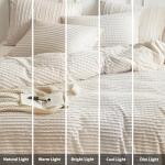 WARMDERN Boho Duvet Cover Set Queen Size,Khaki Striped Duvet Cover Microfiber Bedding Set,3PCS Ultra Soft Breathable Lightweight Tuft Texture Pattern Duvet Covers with Zipper Closure(Khaki,Queen)