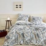 SUSYBAO Blue Paisley Duvet Cover King 100% Cotton Vintage Floral Duvet Cover 3 Pcs Set 1 Boho Brown Flower Duvet Cover with Zipper Ties 2 Pillowcases Luxury Retro Bohemian Bedding Set Soft Comfy
