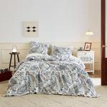 SUSYBAO Blue Paisley Duvet Cover King 100% Cotton Vintage Floral Duvet Cover 3 Pcs Set 1 Boho Brown Flower Duvet Cover with Zipper Ties 2 Pillowcases Luxury Retro Bohemian Bedding Set Soft Comfy