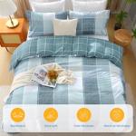MUXHOMO Duvet Cover Queen Size, 3 Pieces Plaid Duvet Cover Set, Reversible Blue White Bedding Set with Dual-Zipper & 8 Corner Ties (90"x90", 2 Pillowcases)