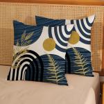 Mid Century Pillow Covers 18x18 Set of Boho Navy Blue Gold Leaf Art Line Throw Pillow Covers Outdoor, Abstract Modern Bohemian Style Decor Farmhouse Linen Decorative Cushion Cover for Home Sofa