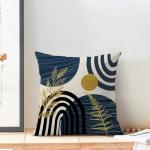 Mid Century Pillow Covers 18x18 Set of Boho Navy Blue Gold Leaf Art Line Throw Pillow Covers Outdoor, Abstract Modern Bohemian Style Decor Farmhouse Linen Decorative Cushion Cover for Home Sofa