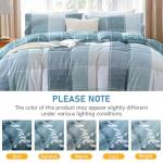 MUXHOMO Duvet Cover Queen Size, 3 Pieces Plaid Duvet Cover Set, Reversible Blue White Bedding Set with Dual-Zipper & 8 Corner Ties (90"x90", 2 Pillowcases)