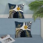 Mid Century Pillow Covers 18x18 Set of Boho Navy Blue Gold Leaf Art Line Throw Pillow Covers Outdoor, Abstract Modern Bohemian Style Decor Farmhouse Linen Decorative Cushion Cover for Home Sofa