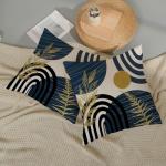 Mid Century Pillow Covers 18x18 Set of Boho Navy Blue Gold Leaf Art Line Throw Pillow Covers Outdoor, Abstract Modern Bohemian Style Decor Farmhouse Linen Decorative Cushion Cover for Home Sofa