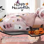 Halloween Duvet Cover Set Queen Pink Pumpkin Ghost Witches Cat Festival Themed Bedding Set with 2 Pillowcases, Halloweeen Bedding Decoration Cute Duvet Cover for Grils Teens (3 Pieces, 90''x90'')