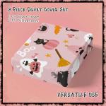 Halloween Duvet Cover Set Queen Pink Pumpkin Ghost Witches Cat Festival Themed Bedding Set with 2 Pillowcases, Halloweeen Bedding Decoration Cute Duvet Cover for Grils Teens (3 Pieces, 90''x90'')