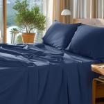 SONORO KATE 100% Egyptian Cotton Sheets Set - 1000 High Thread Count, Luxury 5-Star Hotel Sateen Bed Sheets, Soft, Breathable Long Staple Sheets, Fit up to 16" - 4 PC (Navy Blue,King)