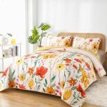 Anibedding Quilt Set Queen Size, Yellow Floral Reversible Bedspread Soft Microfiber Lightweight Queen Size Quilt Bedding Sets Reversible Coverlet for All Season(Queen, 96"x90")