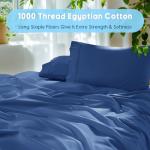 SONORO KATE 100% Egyptian Cotton Sheets Set - 1000 High Thread Count, Luxury 5-Star Hotel Sateen Bed Sheets, Soft, Breathable Long Staple Sheets, Fit up to 16" - 4 PC (Navy Blue,King)