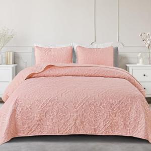 Exclusivo Mezcla Quilt Set Full Queen Size, Lightweight Vintage Quilts with 2 Pillow Shams, Soft Queen Bedspreads Coverlets Bedding Set for All Seasons, (90"x96", Blush Pink)